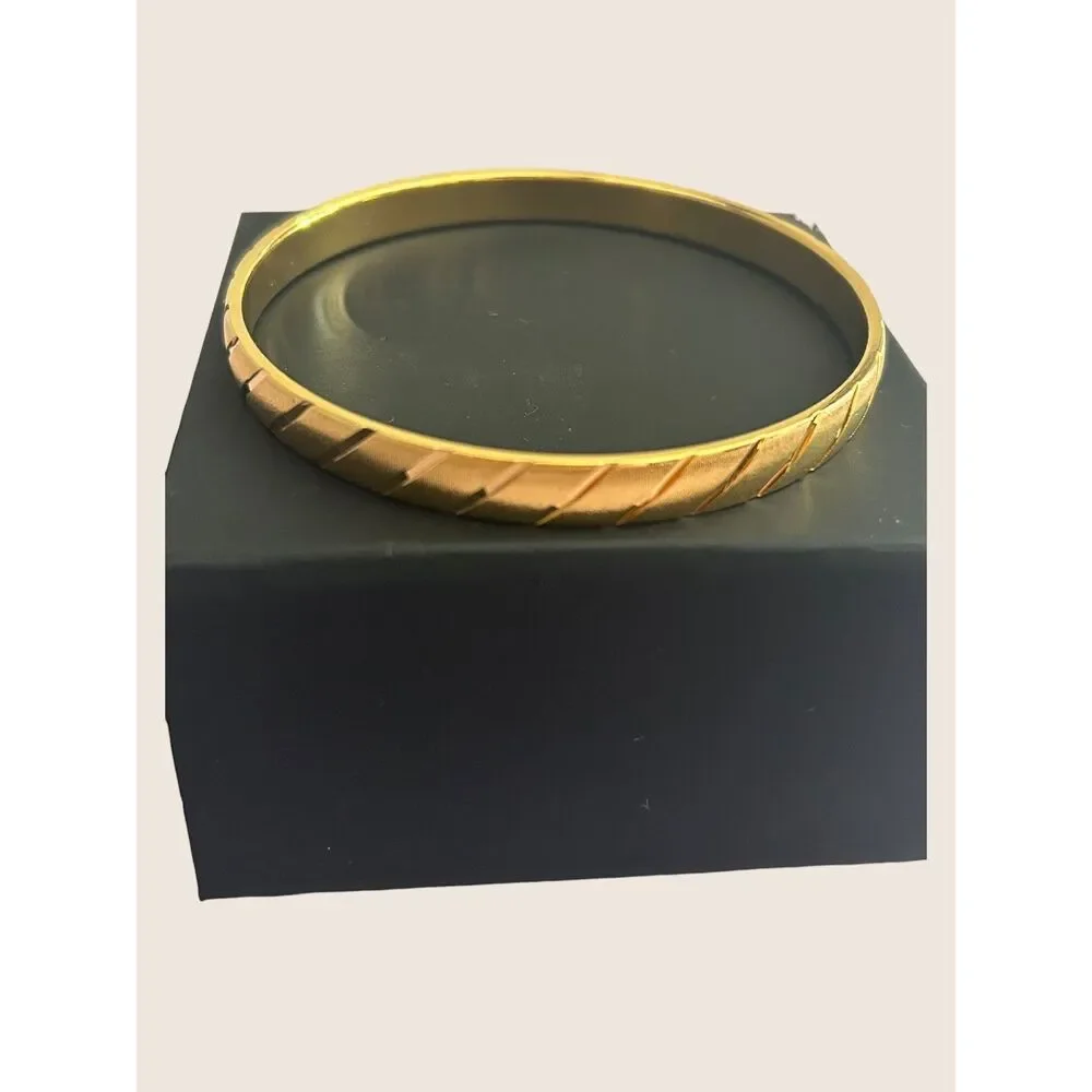 ✨ VTG 80s STACKING BANGLE BRACELT GOLD TONE RIBBED MATTE SATIN STRIPES RIBBONS